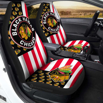Chicago Blackhawks Car Seat Covers Custom US Flag Style - Gearcarcover - 1