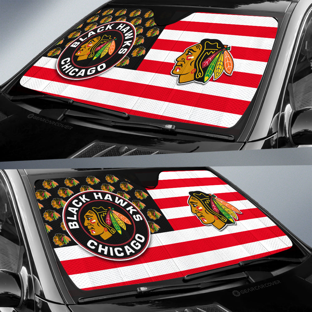Chicago Blackhawks Car Sunshade Custom US Flag Style - Gearcarcover - 2