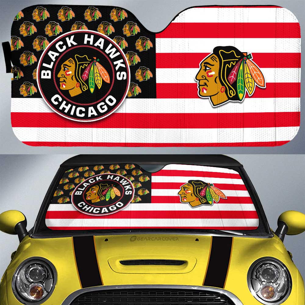 Chicago Blackhawks Car Sunshade Custom US Flag Style - Gearcarcover - 1