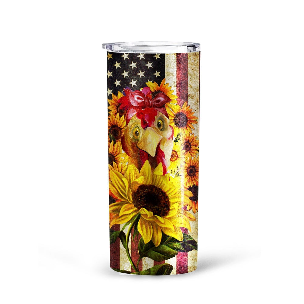 Chicken Sunflower Tall Tumbler Cup Custom American Flag Accessories - Gearcarcover - 3