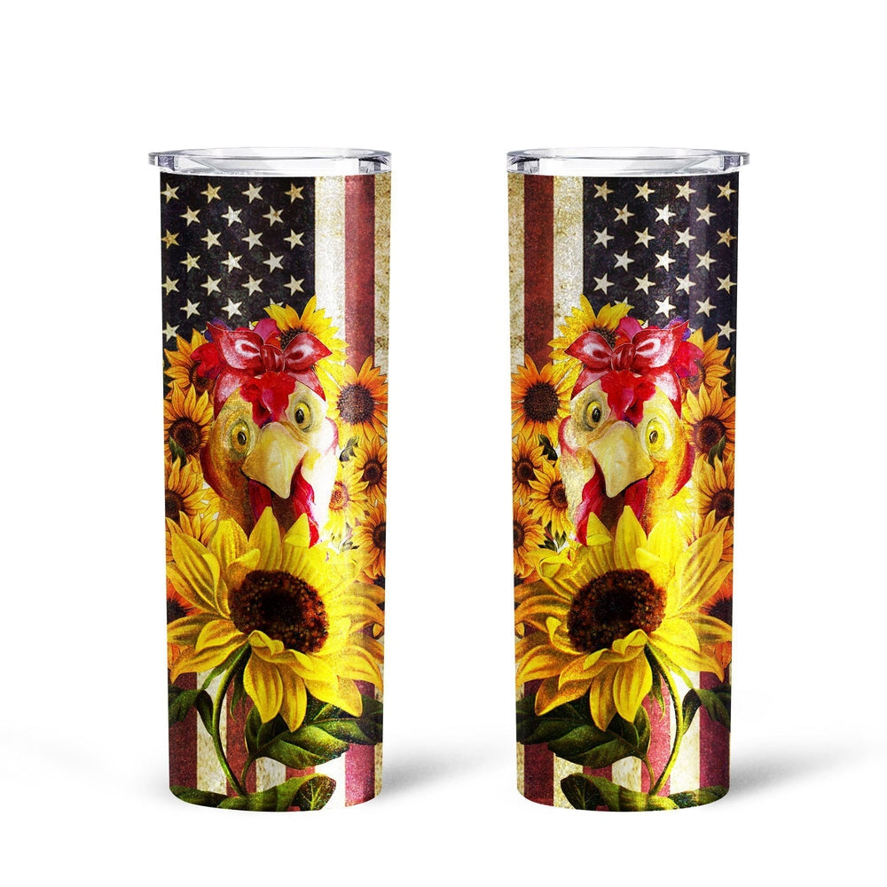 Chicken Sunflower Tall Tumbler Cup Custom American Flag Accessories - Gearcarcover - 2