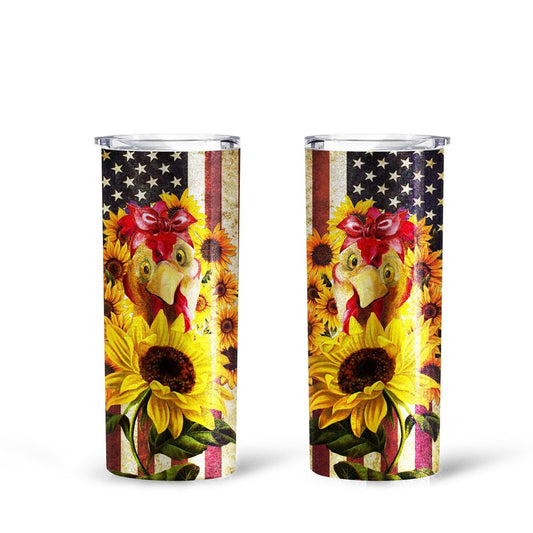 Chicken Sunflower Tall Tumbler Cup Custom American Flag Accessories - Gearcarcover - 1