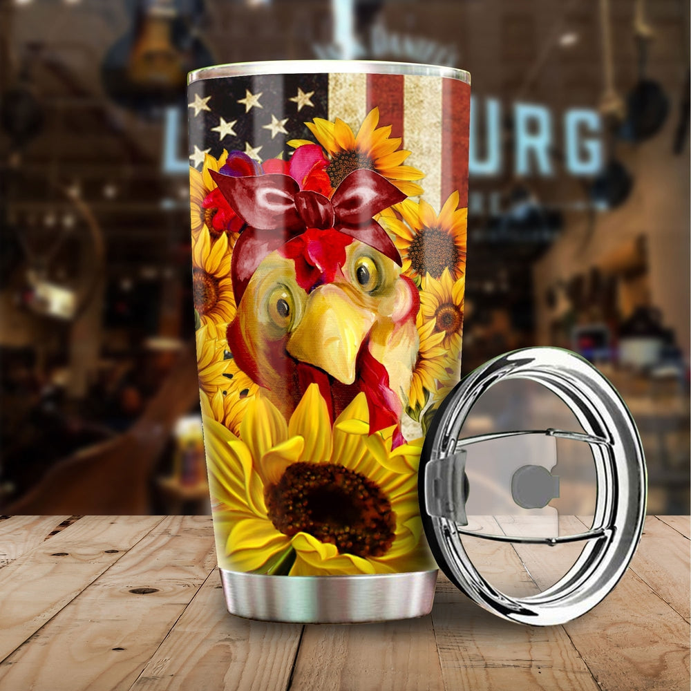 Chicken Sunflower Tumbler Stainless Steel Custom American Flag - Gearcarcover - 1