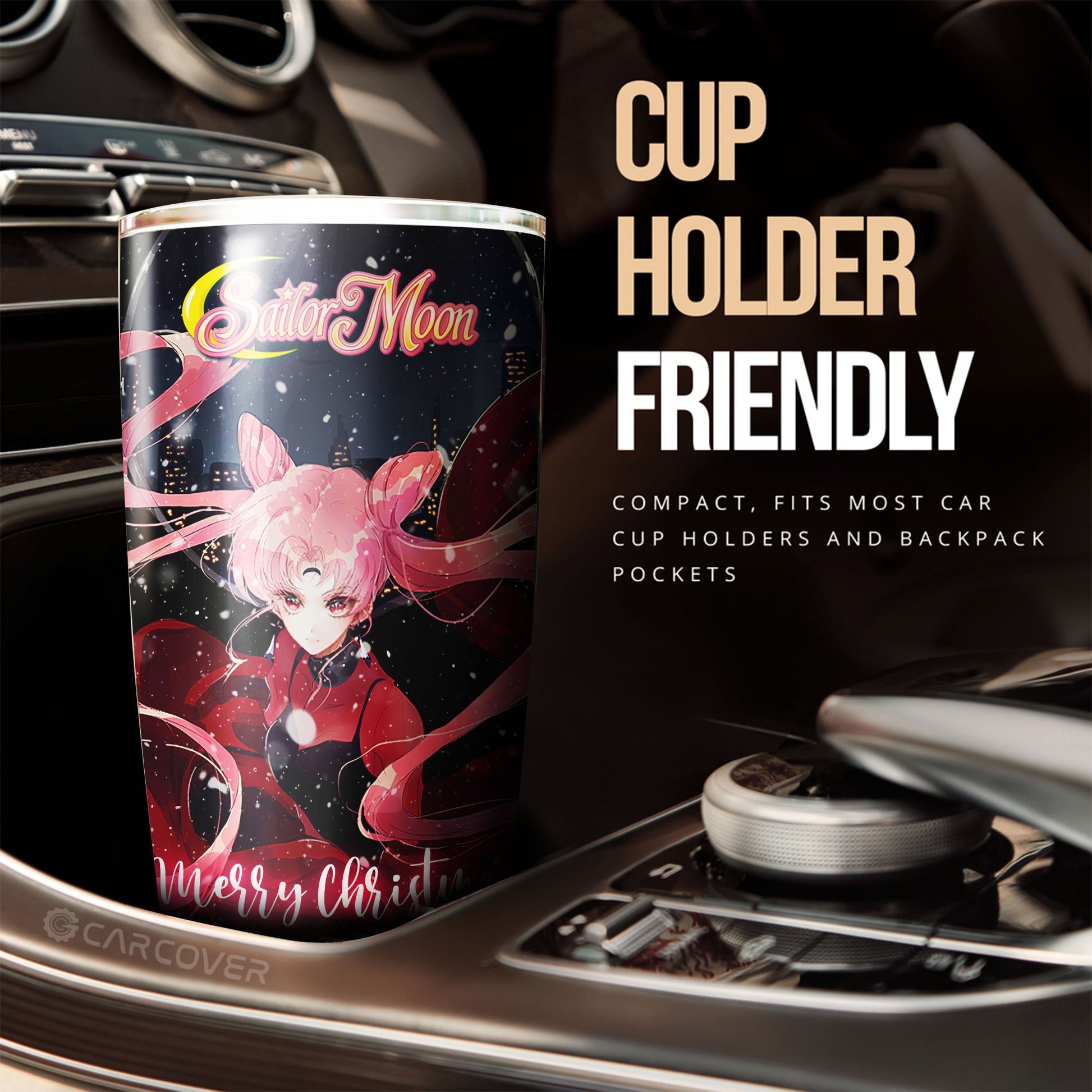 Christmas Black Lady Tumbler Cup Custom Anime Sailor Moon Car Accessories - Gearcarcover - 2