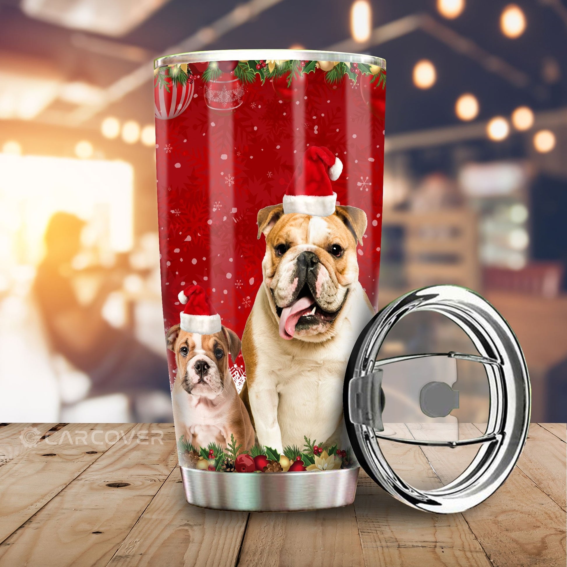 Christmas Bulldogs Tumbler Cup Custom Car Interior Accessories For Dog Lovers - Gearcarcover - 2