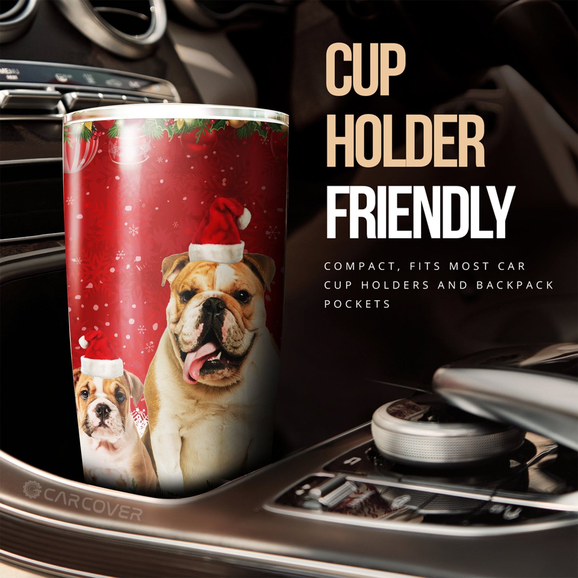 Christmas Bulldogs Tumbler Cup Custom Car Interior Accessories For Dog Lovers - Gearcarcover - 3