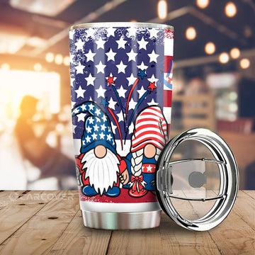 Christmas Gnome Tumbler Cup Custom US Flag Car Interior Accessories - Gearcarcover - 1