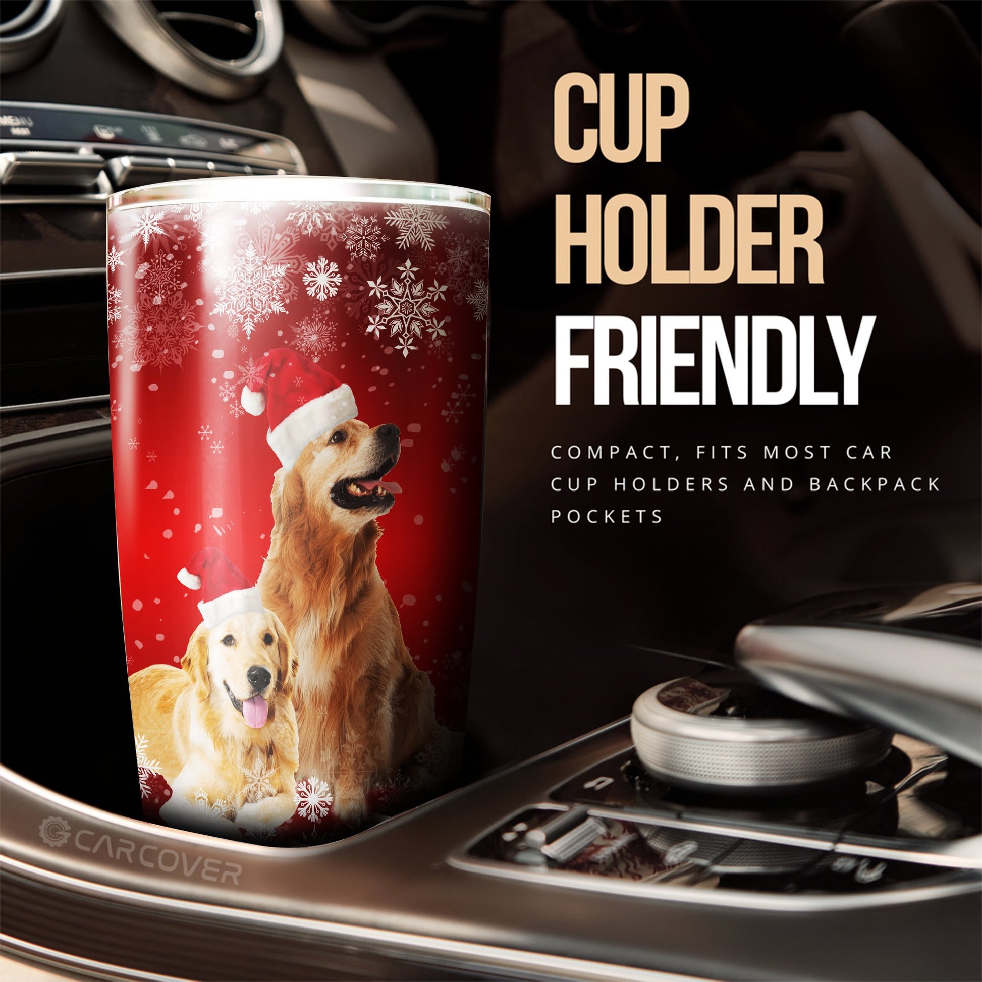 Christmas Golden Retrievers Tumbler Cup Custom Dog Car Interior Accessories - Gearcarcover - 3