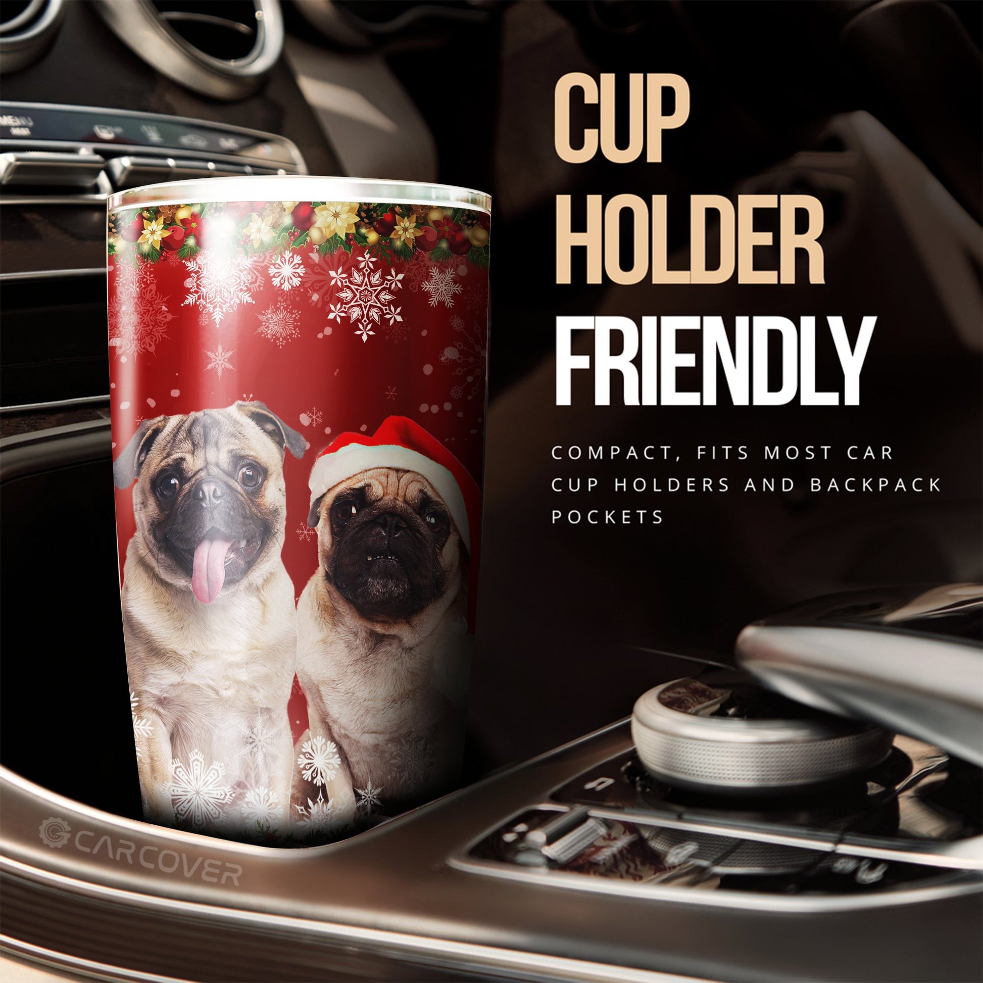 Christmas Pugs Tumbler Cup Custom Car Interior Accessories - Gearcarcover - 3