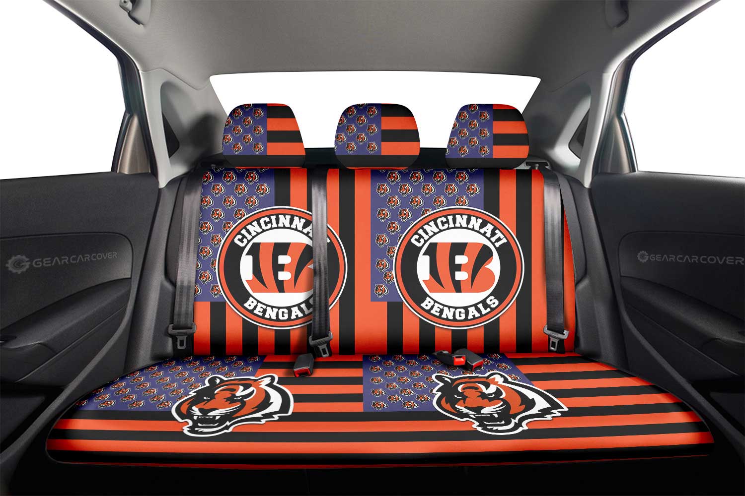 Cincinnati Bengals Car Back Seat Cover Custom US Flag Style - Gearcarcover - 2