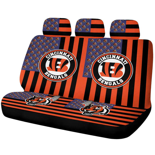 Cincinnati Bengals Car Back Seat Cover Custom US Flag Style - Gearcarcover - 1