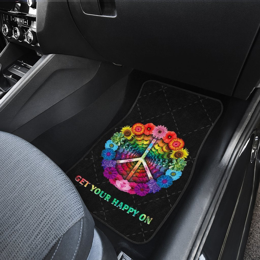 Colorful Flower Peace Car Floor Mats Get Your Happy On Car Accessories - Gearcarcover - 4