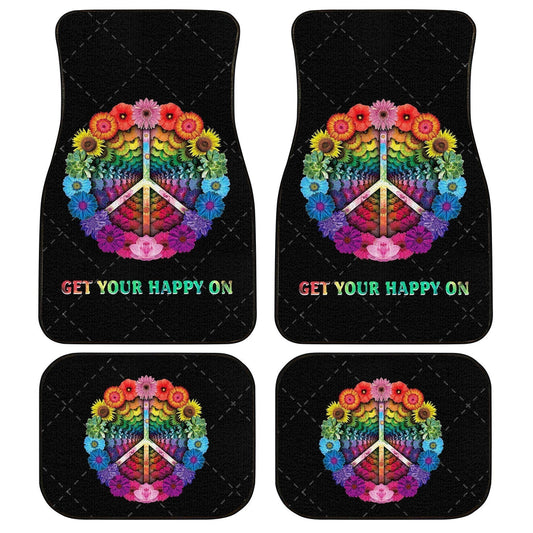 Colorful Flower Peace Car Floor Mats Get Your Happy On Car Accessories - Gearcarcover - 1