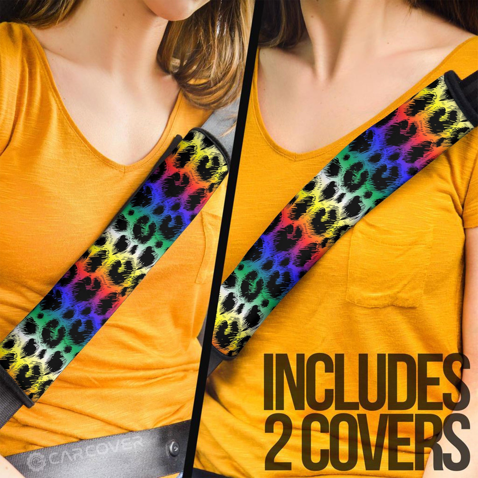 Colorful Leopard Skin Seat Belt Covers Custom Animal Skin Printed Car Interior Accessories - Gearcarcover - 2