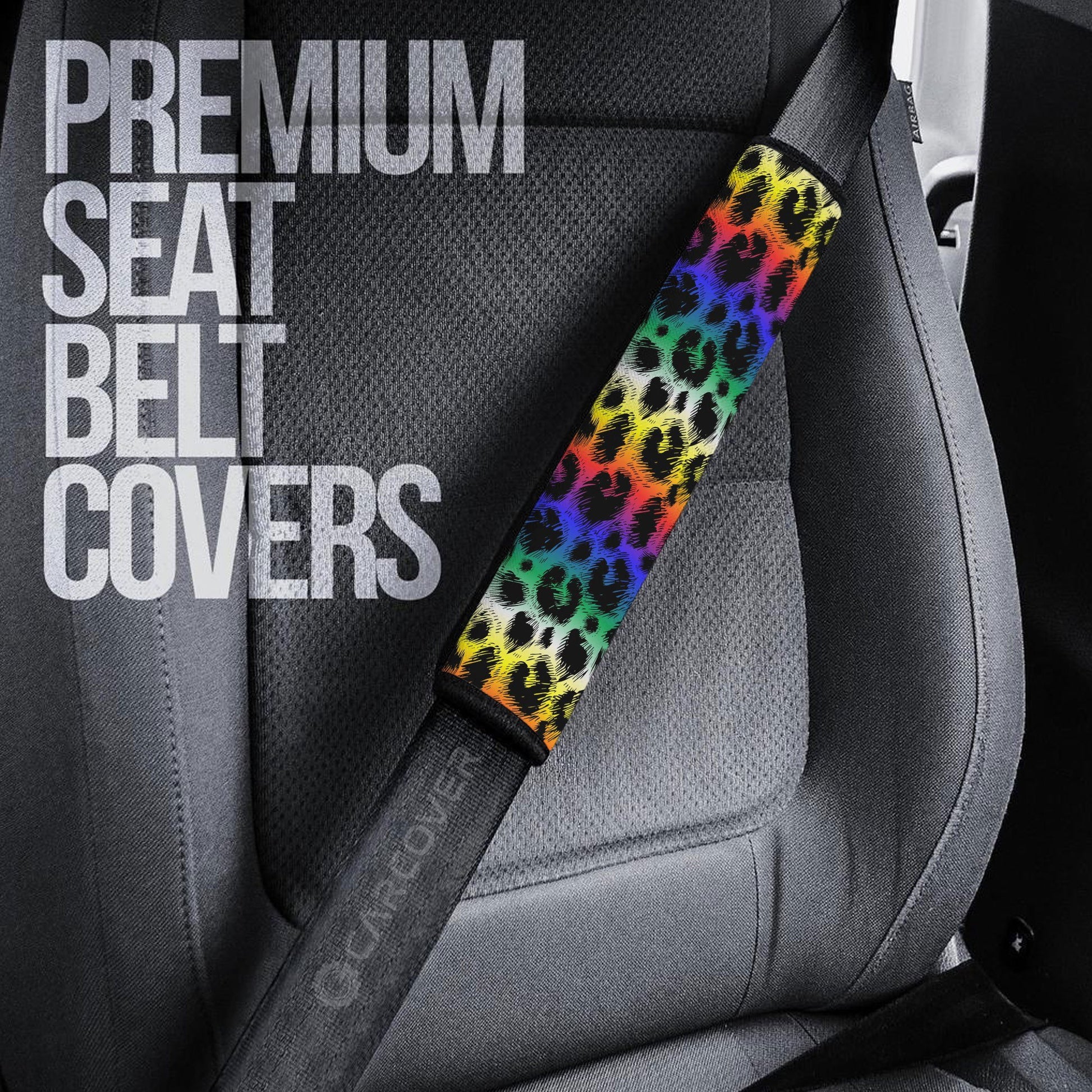 Colorful Leopard Skin Seat Belt Covers Custom Animal Skin Printed Car Interior Accessories - Gearcarcover - 3
