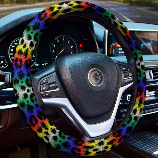 Colorful Leopard Skin Steering Wheel Cover Custom Animal Skin Printed Car Interior Accessories - Gearcarcover - 2