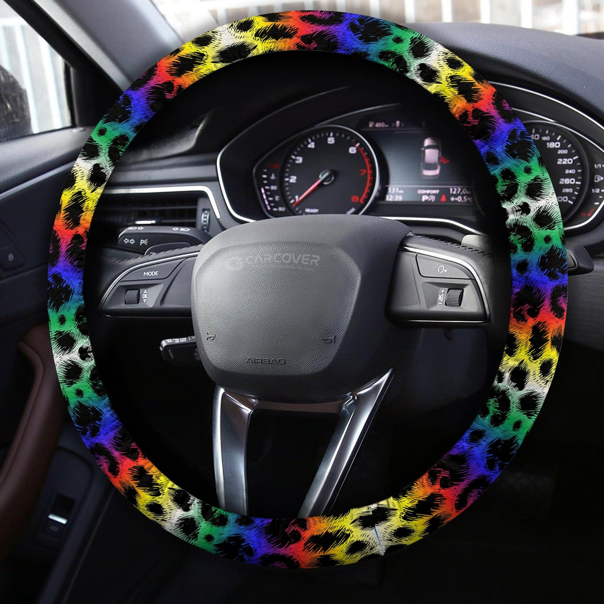 Colorful Leopard Skin Steering Wheel Cover Custom Animal Skin Printed Car Interior Accessories - Gearcarcover - 3