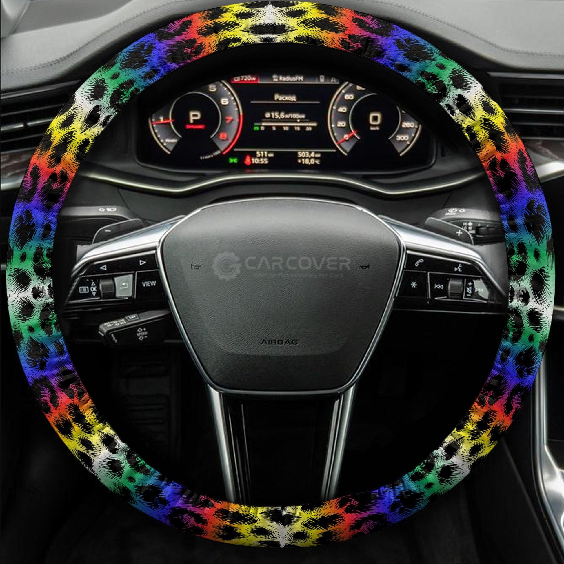 Colorful Leopard Skin Steering Wheel Cover Custom Animal Skin Printed Car Interior Accessories - Gearcarcover - 4