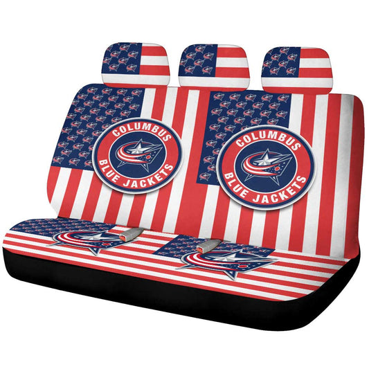 Columbus Blue Jackets Car Back Seat Cover Custom US Flag Style - Gearcarcover - 1