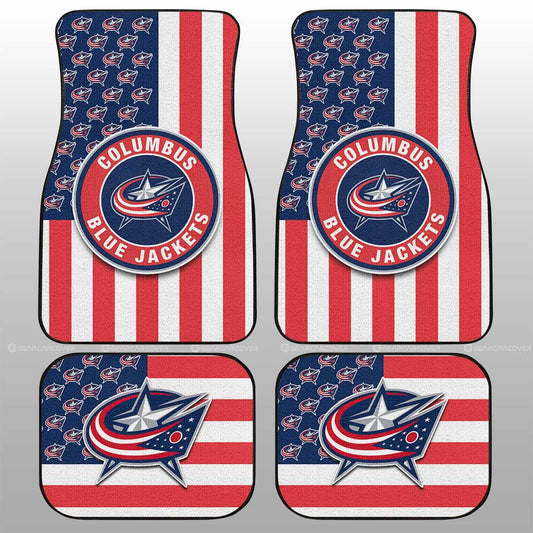 Columbus Blue Jackets Car Floor Mats Custom US Flag Style - Gearcarcover - 1