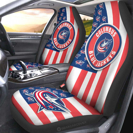 Columbus Blue Jackets Car Seat Covers Custom US Flag Style - Gearcarcover - 2