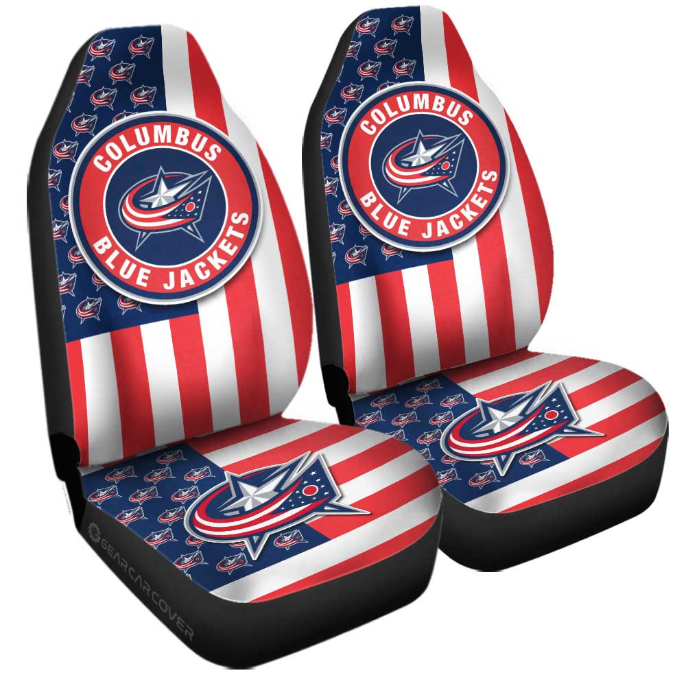 Columbus Blue Jackets Car Seat Covers Custom US Flag Style - Gearcarcover - 3