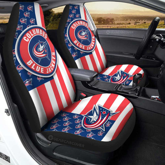 Columbus Blue Jackets Car Seat Covers Custom US Flag Style - Gearcarcover - 1