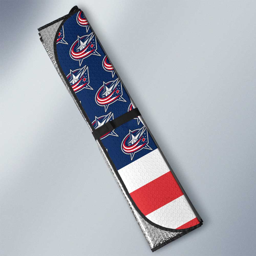 Columbus Blue Jackets Car Sunshade Custom US Flag Style - Gearcarcover - 3