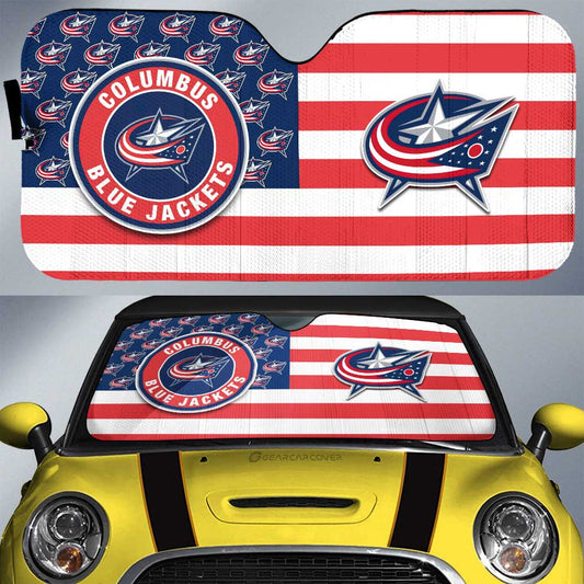 Columbus Blue Jackets Car Sunshade Custom US Flag Style - Gearcarcover - 1