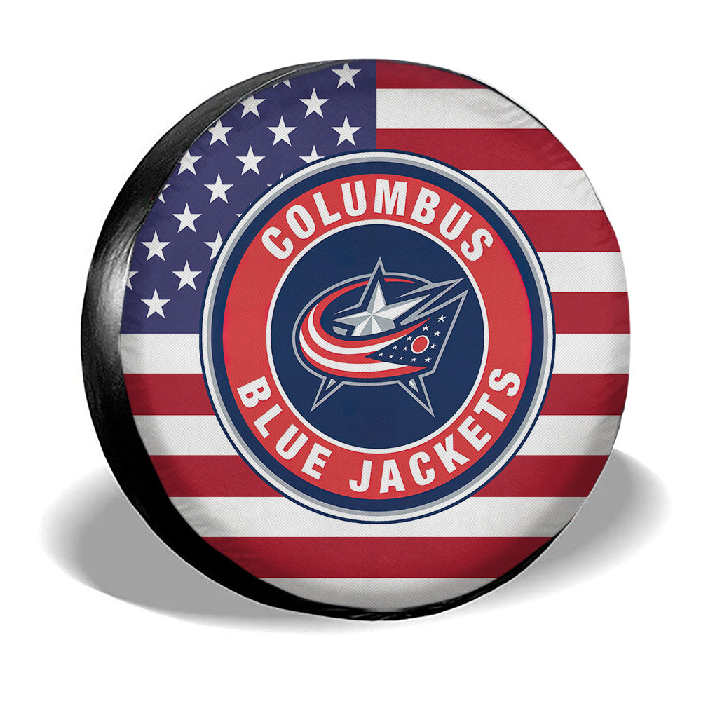 Columbus Blue Jackets Spare Tire Covers Custom US Flag Style - Gearcarcover - 3