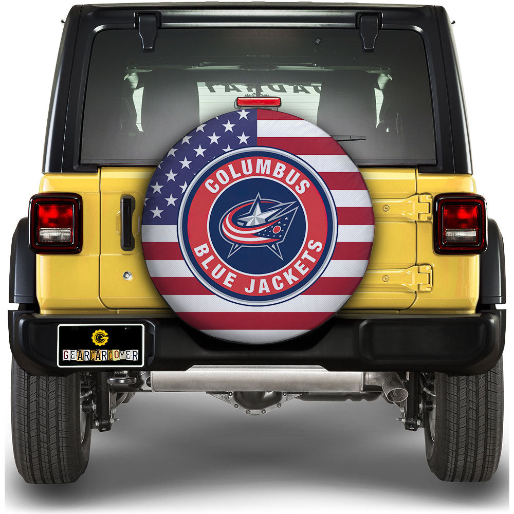 Columbus Blue Jackets Spare Tire Covers Custom US Flag Style - Gearcarcover - 1