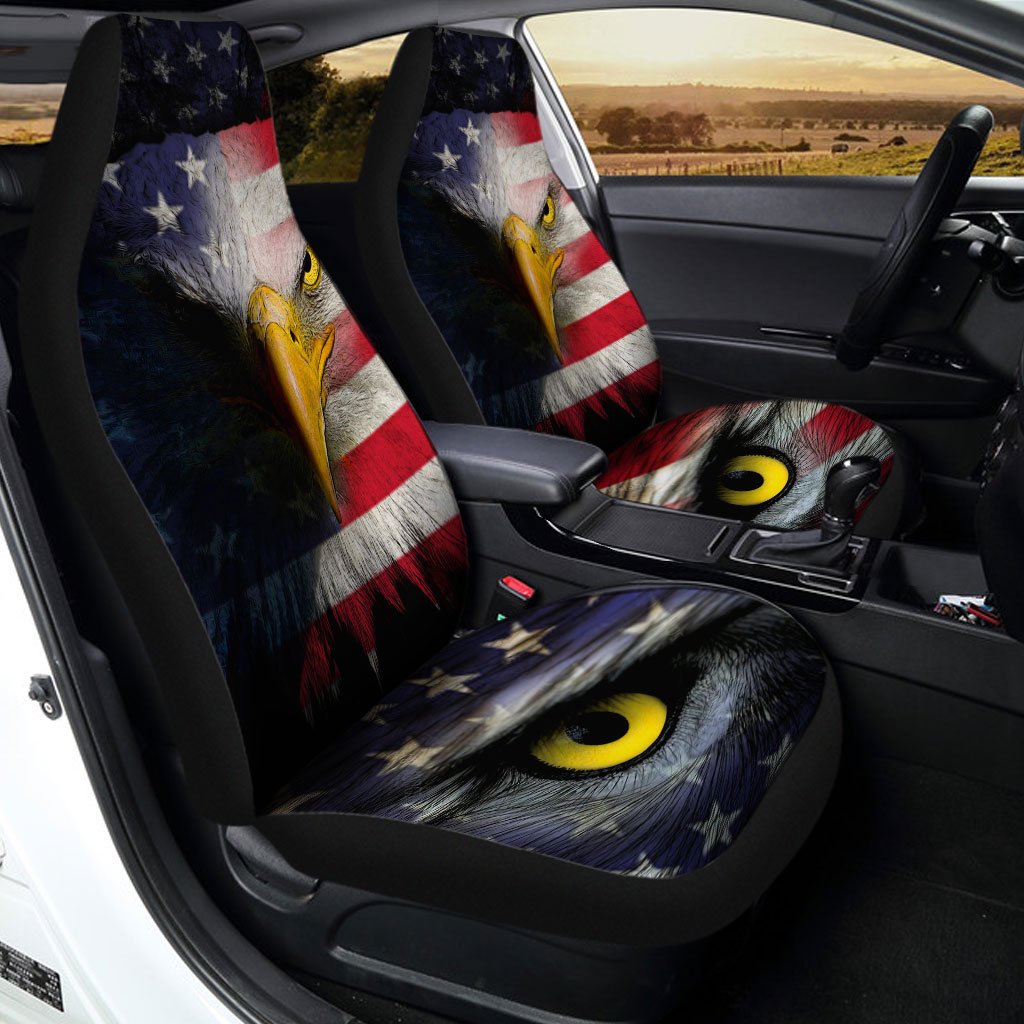 Cool Eye Eagle Car Seat Covers Custom American Flag Car Accessories - Gearcarcover - 3