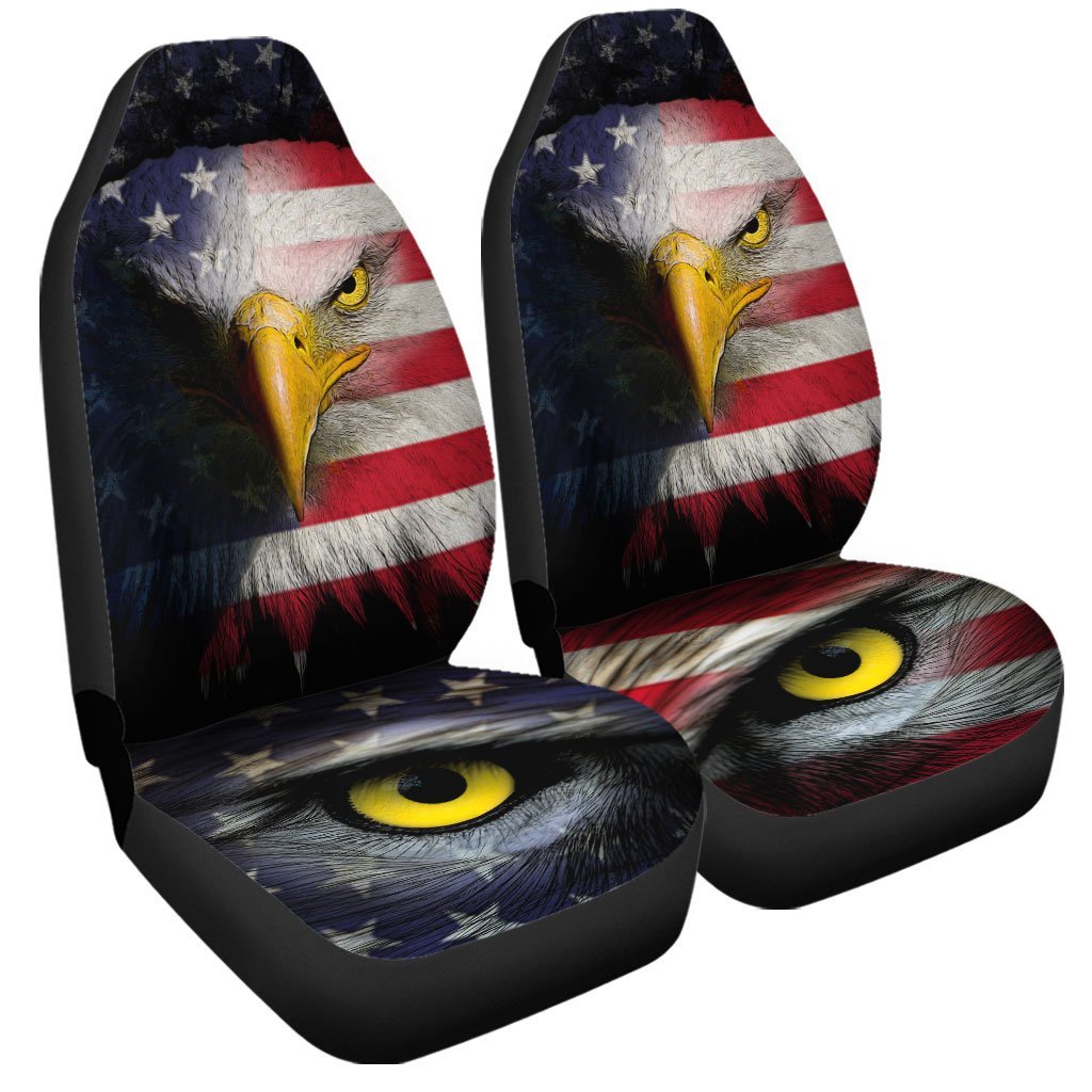 Cool Eye Eagle Car Seat Covers Custom American Flag Car Accessories - Gearcarcover - 4