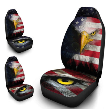 Cool Eye Eagle Car Seat Covers Custom American Flag Car Accessories - Gearcarcover - 1