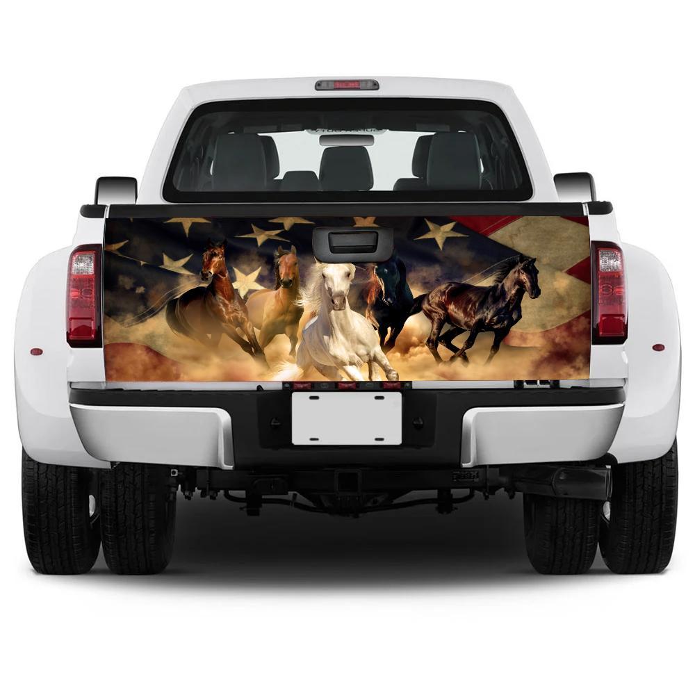 Cool Five Running Horse Truck Tailgate Decal Custom American Flag Car Accessories - Gearcarcover - 4