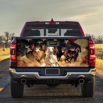 Cool Five Running Horse Truck Tailgate Decal Custom American Flag Car Accessories - Gearcarcover - 1