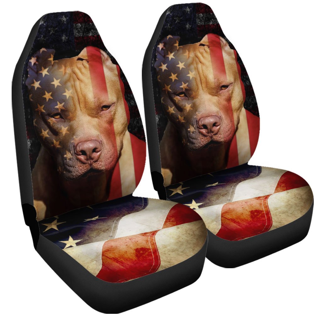 Coolest Pitbull Dog Car Seat Covers Custom American Flag Car Accessories - Gearcarcover - 3