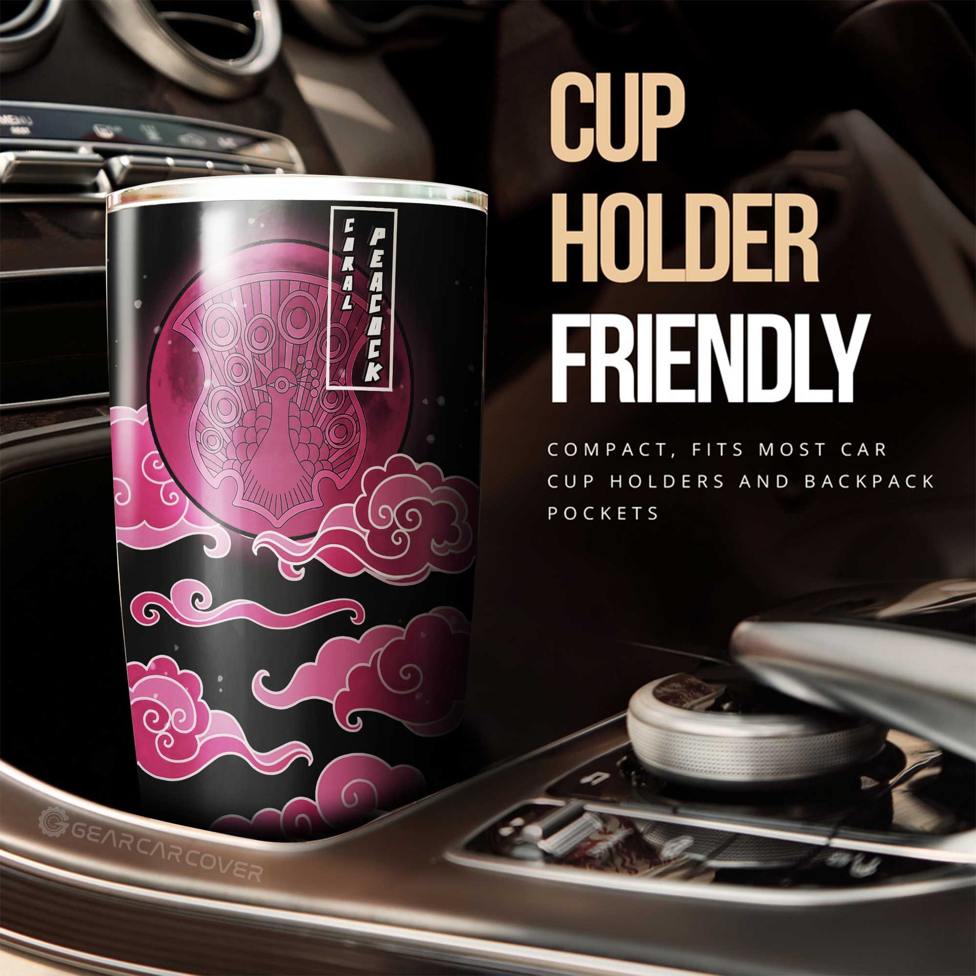 Coral Peacock Tumbler Cup Custom Black Clover Anime Car Interior Accessories - Gearcarcover - 2