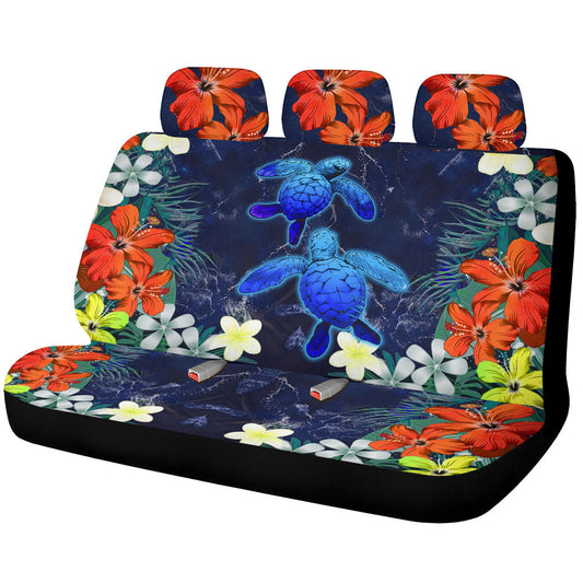 Couple Turtle Car Back Seat Covers Custom Hibiscus Flowers Car Accessories - Gearcarcover - 1