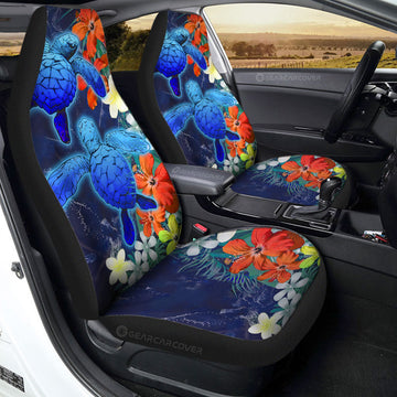 Couple Turtle Car Seat Covers Custom Hibiscus Flowers Car Accessories - Gearcarcover - 1