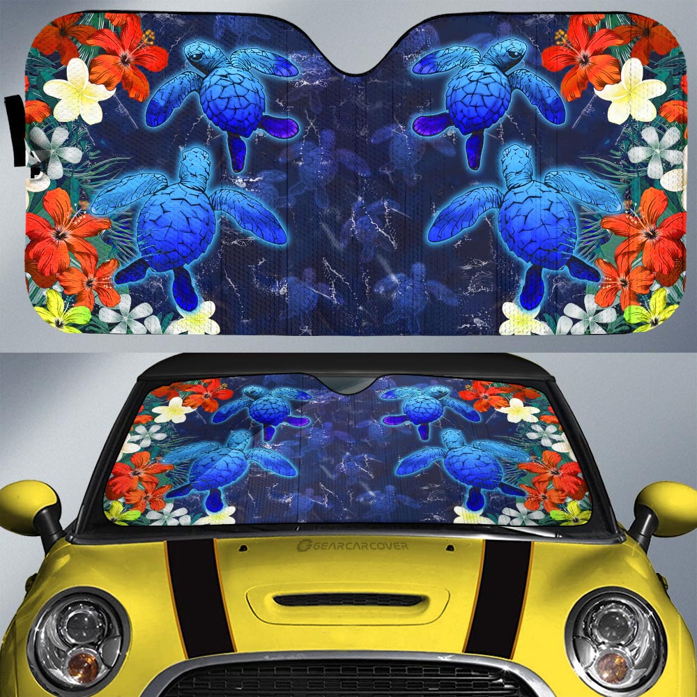 Couple Turtle Car Sunshade Custom Hibiscus Flowers Car Accessories - Gearcarcover - 1