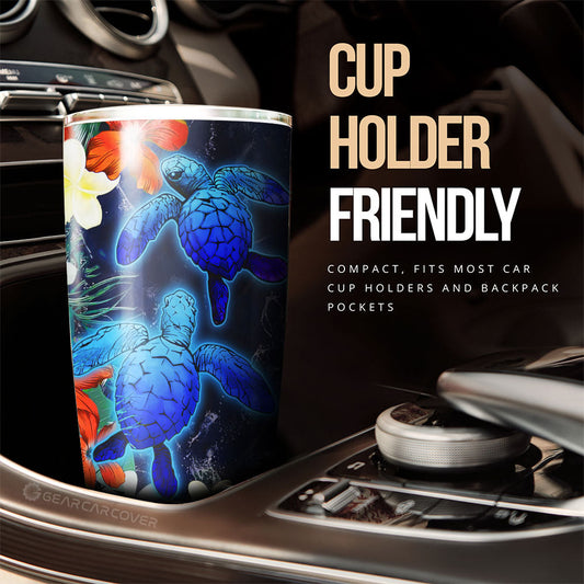 Couple Turtle Tumbler Custom Hibiscus Flowers Car Accessories - Gearcarcover - 2