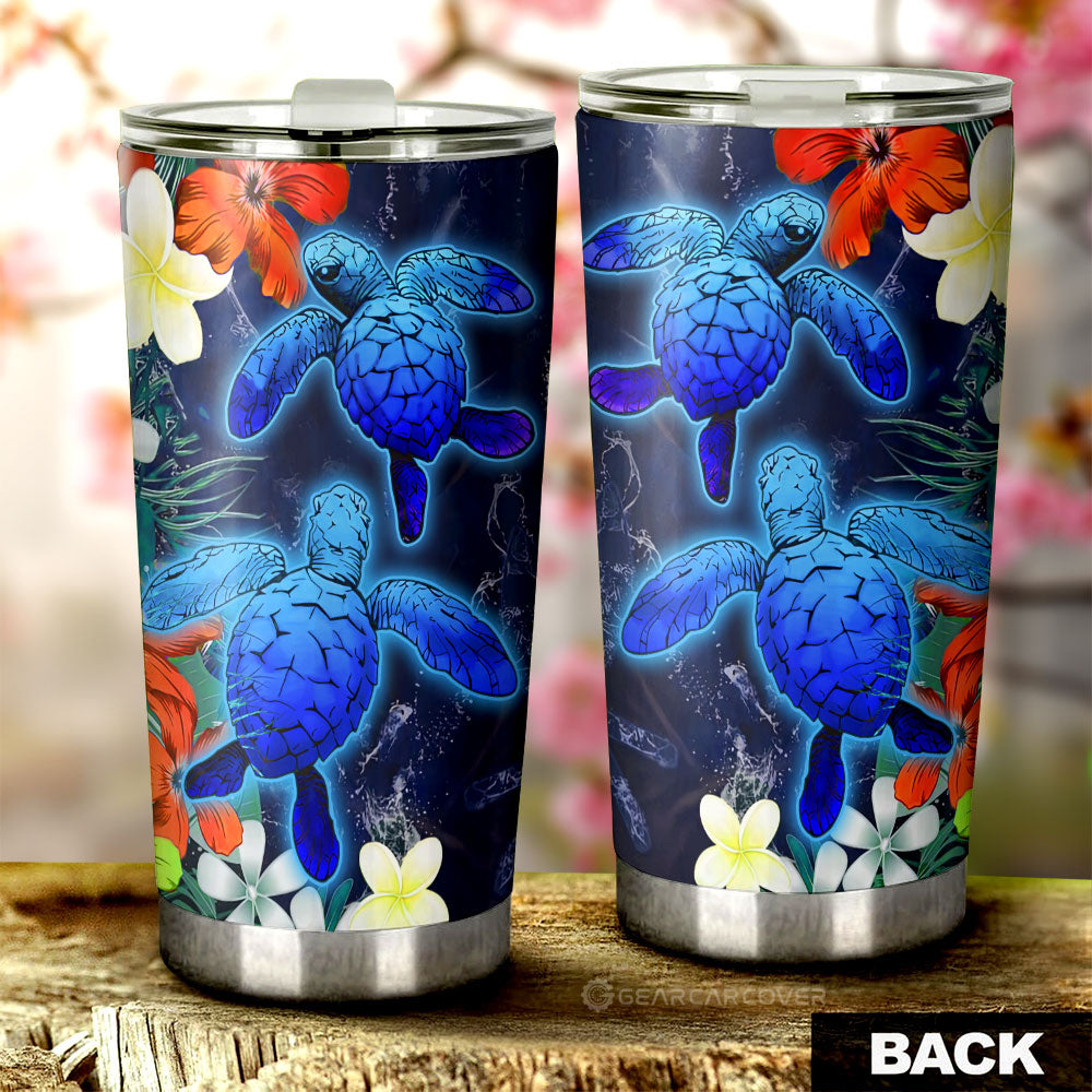 Couple Turtle Tumbler Custom Hibiscus Flowers Car Accessories - Gearcarcover - 3