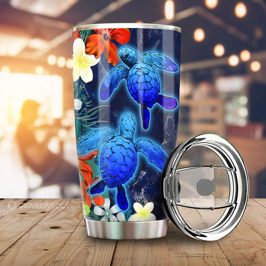 Couple Turtle Tumbler Custom Hibiscus Flowers Car Accessories - Gearcarcover - 1