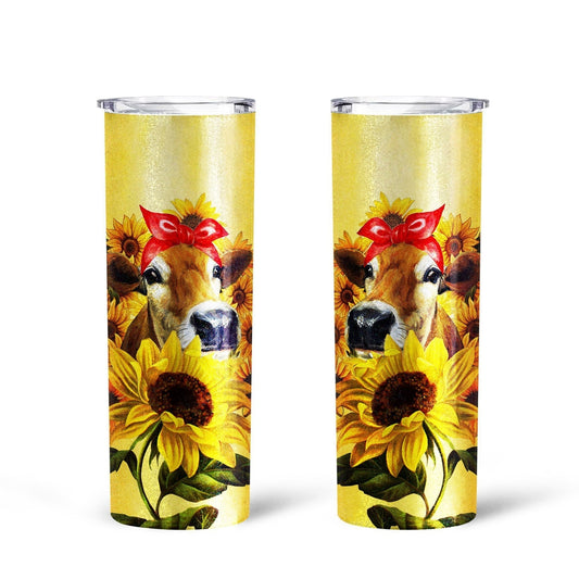 Cow Sunflower Custom Tall Glitter Tumbler - Gearcarcover - 2