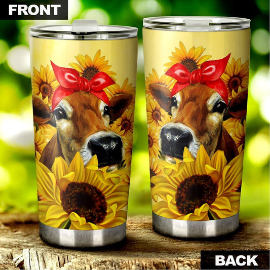 Cow Sunflower Custom Tumbler Stainless Steel - Gearcarcover - 2