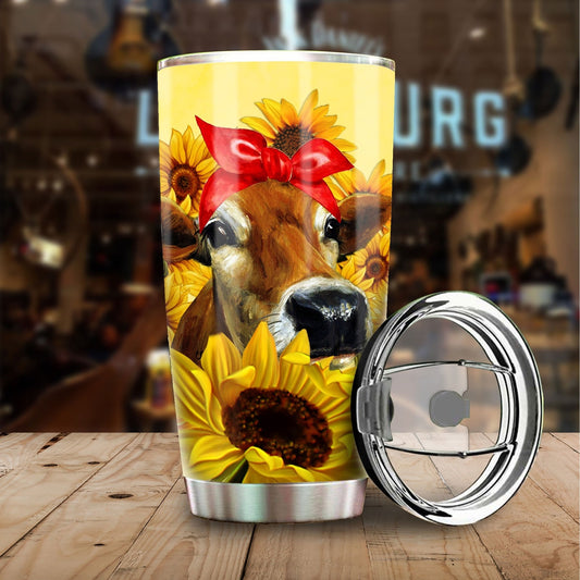 Cow Sunflower Custom Tumbler Stainless Steel - Gearcarcover - 1