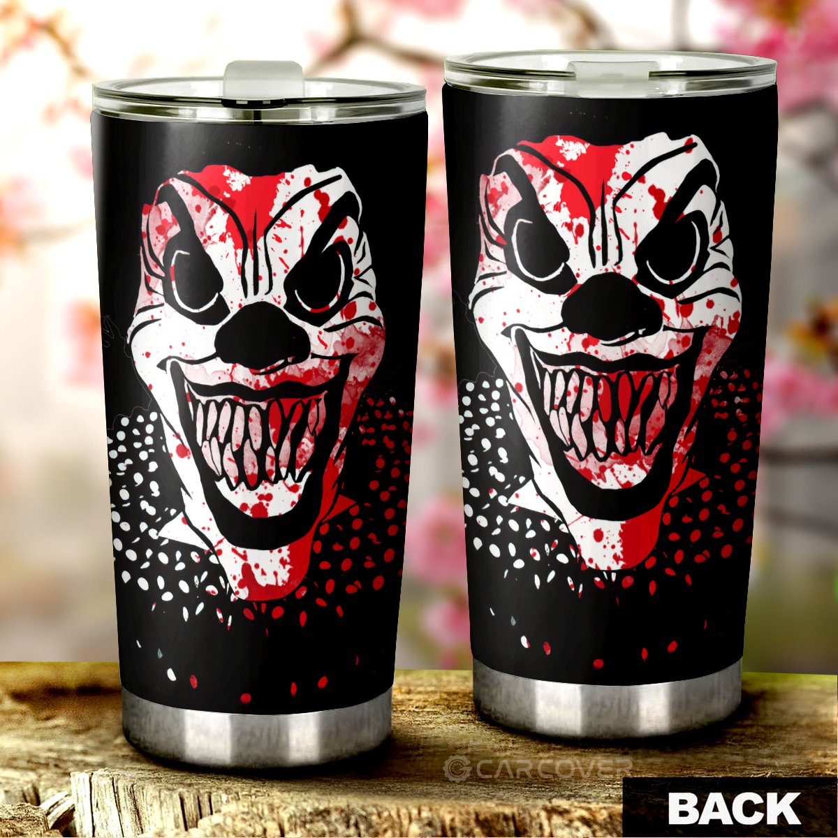 Creepy Evil Clown Face Tumbler Cup Custom Halloween Car Accessories - Gearcarcover - 3