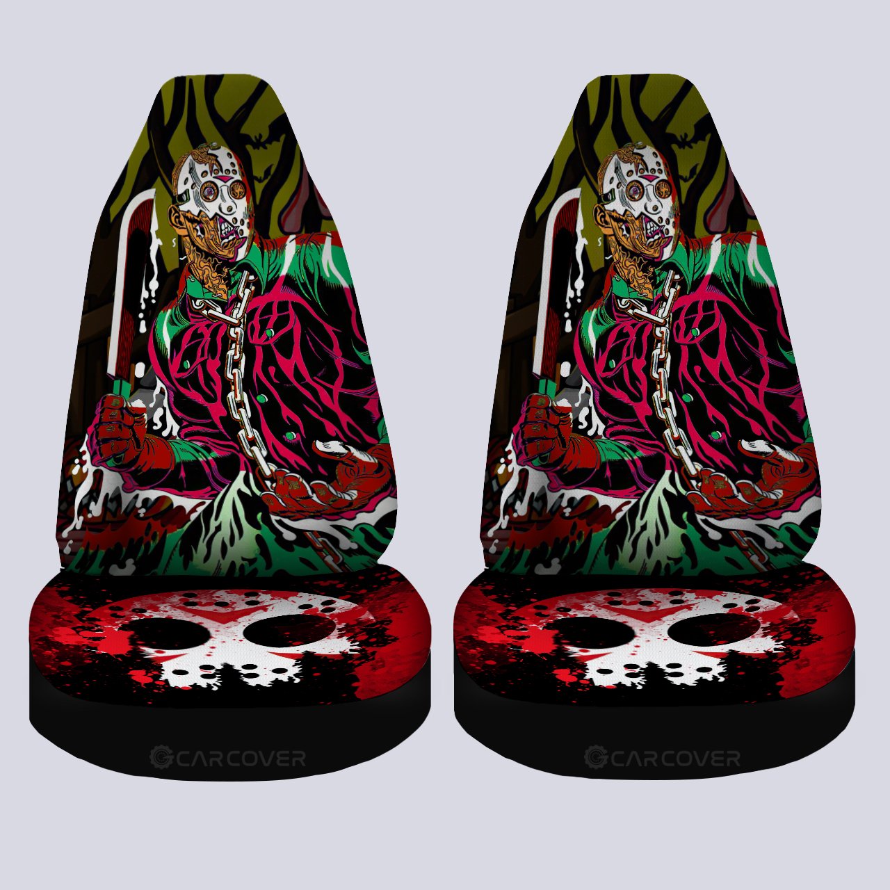 Creepy Jason Car Seat Covers Custom Car Accessories Horror Halloween Decorations - Gearcarcover - 4