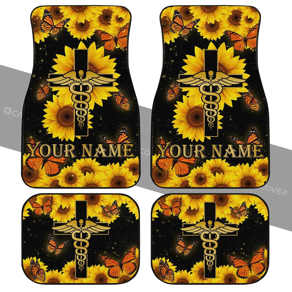 Custom Name Nurse Car Floor Mats Custom Sunflower Car Accessories - Gearcarcover - 2